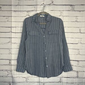 Hotouch Blue Grey Stripe Button‑Up Shirt S Casual Summer Workwear Top Utility